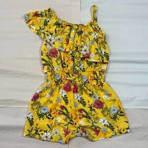 BCBGirls Girl's Floral Print Tassel Pom Tie Yellow Jumper/Romper Size SM 7/8